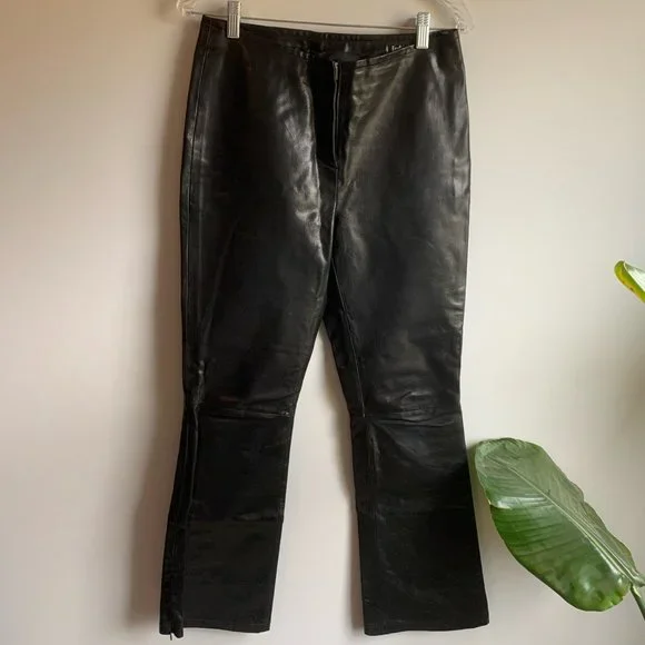 Vintage Indeed Black Leather Fully Lined Pants Size 4 - Picture 1 of 12